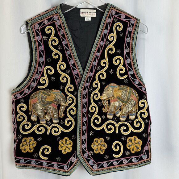 Vintage Carol Horn Workshop Embellished Velvet Elephant Appliqué Vest One Size - Picture 1 of 8